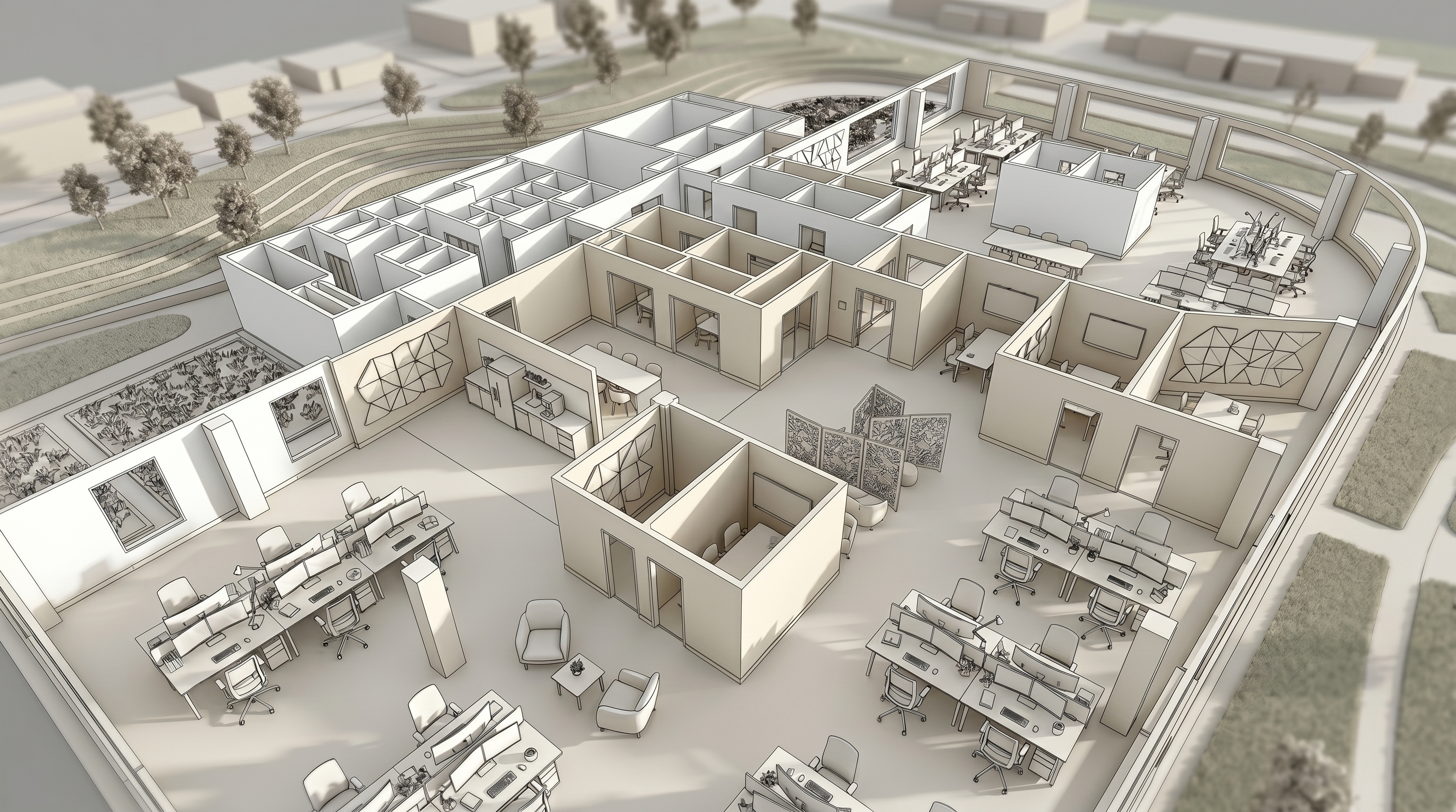 Architectural line render example